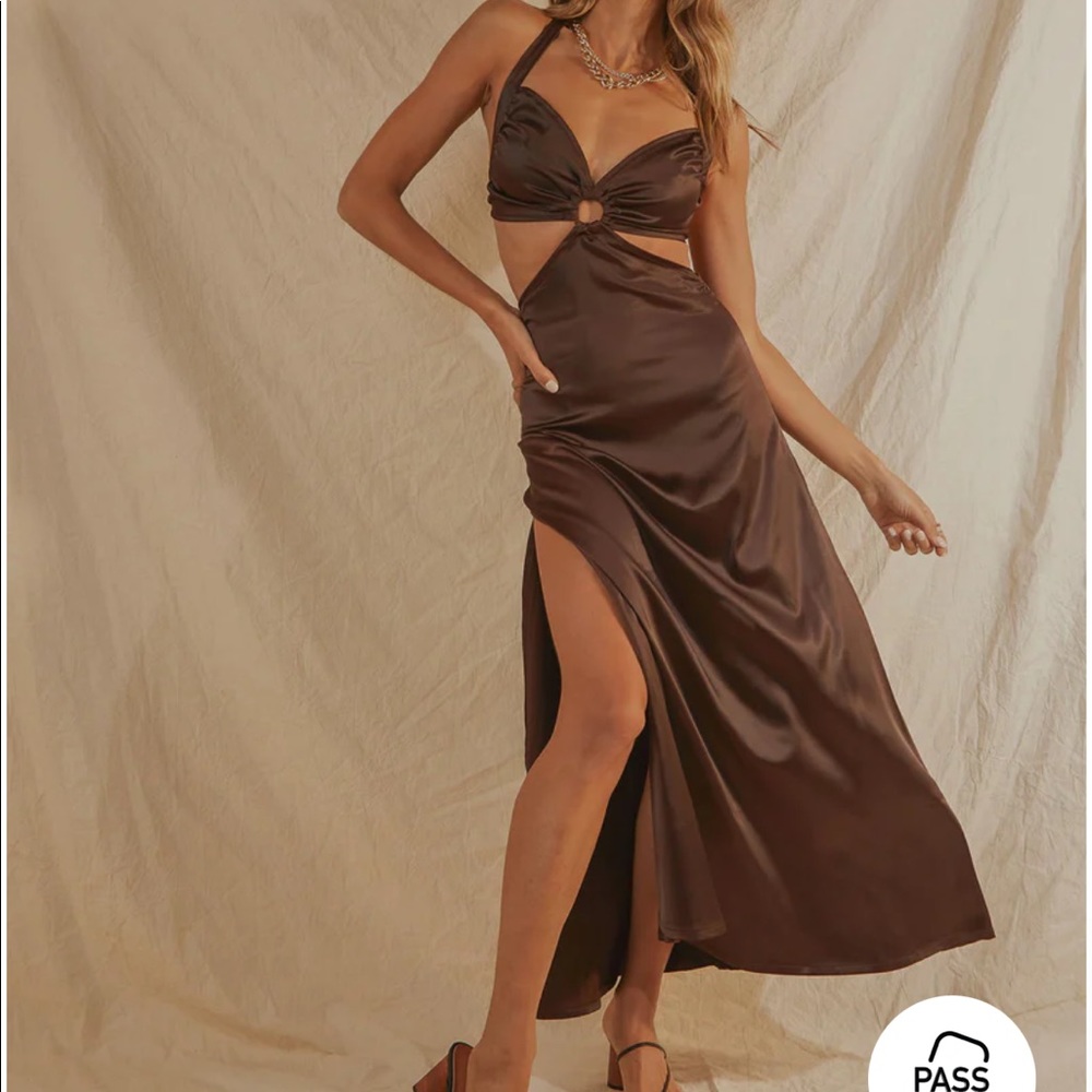 Brand New! Chocolate brown satin midi dress